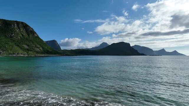 Haukland Beach, Lofoten Islands, Norway, Crystal clear water and stunning Mountains