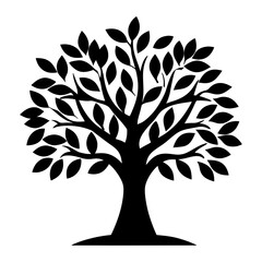 Obraz premium A Black and White Silhouette of a Lush Tree with Full Foliage