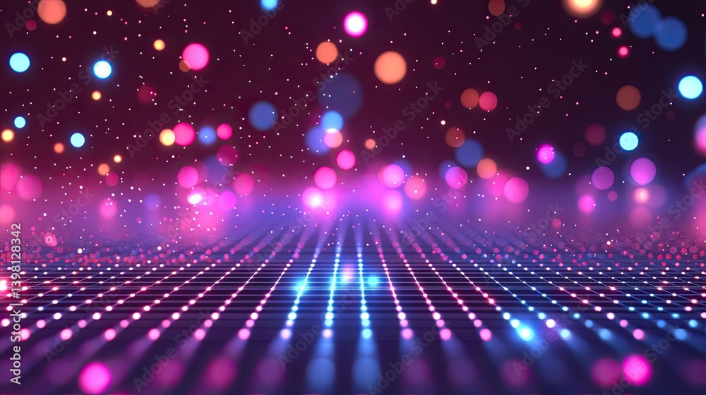 Poster a mesmerizing abstract grid with pulsating light effects, representing digital insights