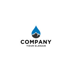 Blue Water Drop Logo with Black Mountains