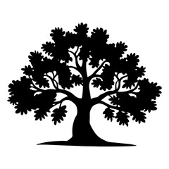 A Majestic Silhouette of a Large Black Tree with Full Foliage