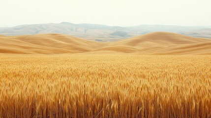 Obraz premium Golden Wheat Fields Rolling Hills Landscape