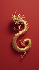 Fototapeta premium Golden Dragon Sculpture on Red Background