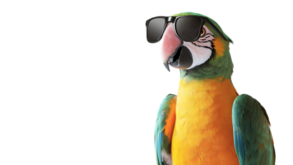 parrot wearing sunglasses on transparent background