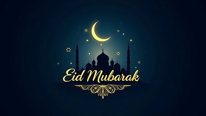 Islamic Eid Banner with Gold Accents and Blue Theme

