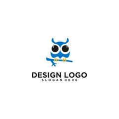 Cute Blue Cartoon Owl Logo Design