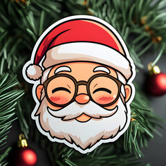 Cartoon Santa Claus Face with Glasses and Red Hat