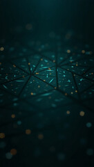 A futuristic abstract background image with a geometric pattern and a gradient of blue to green.