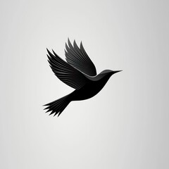 Fototapeta premium Black bird in flight, minimalist design, white background, logo concept