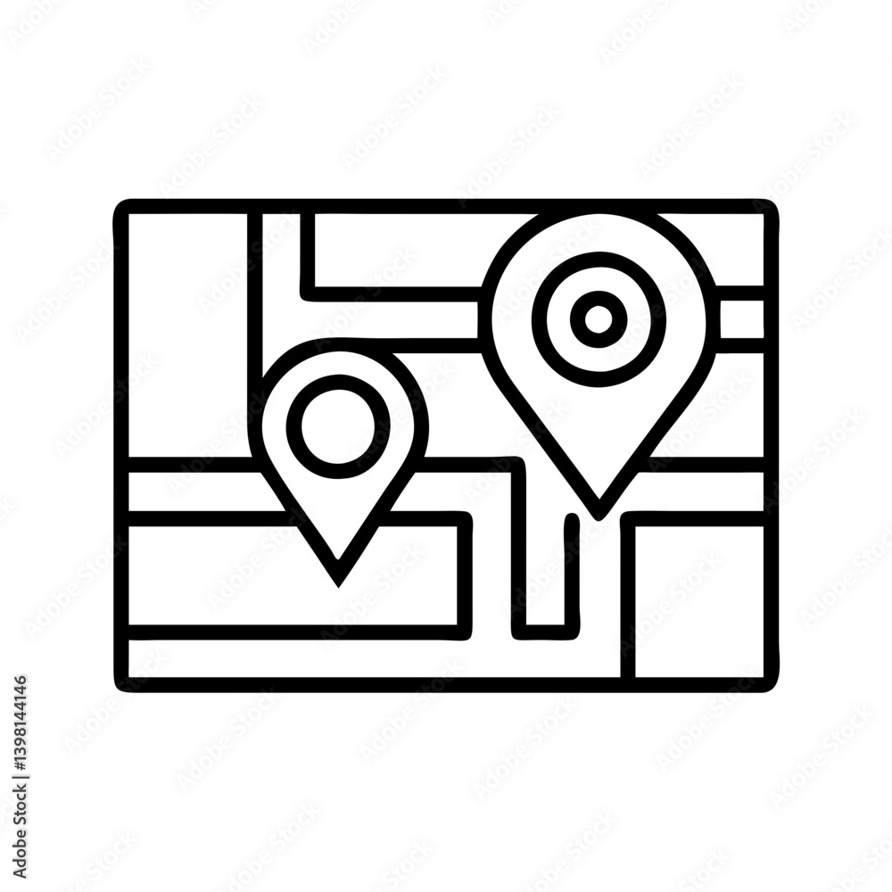 Poster map with location pin pointers vector icon for gps navigation and destination app