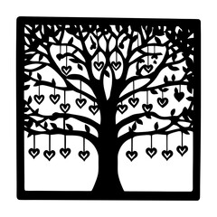 Obraz premium Ornate Black and White Square Framed Tree of Hearts Wall Art Decor