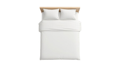 Top View of Made Bed with White Bedding and Light Wood Headboard