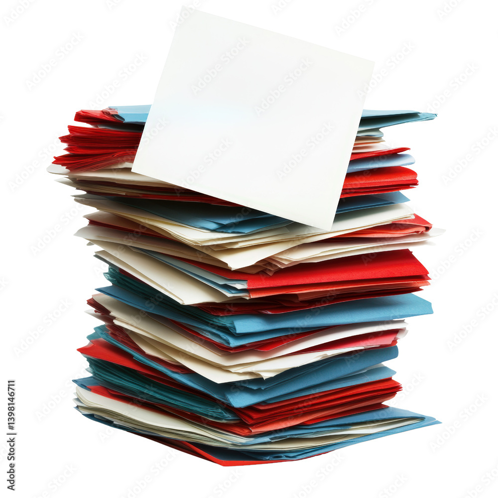 Poster neat stack of folded papers arranged together on a surface displaying orderliness and clean presenta