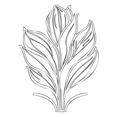 Detailed botanical illustration featuring stylized foliage with intricate linework