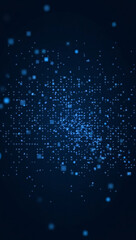 Abstract digital data stream, glowing particles, binary code, blue hues