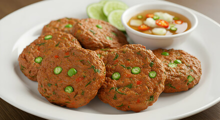 Crispy Fried Fish Cakes Served With Spicy Dipping Sauce