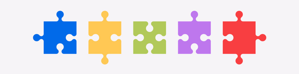 Puzzle pieces set isolated. Vector illustration. Jigsaw puzzle game. Blue color. Bright colors.