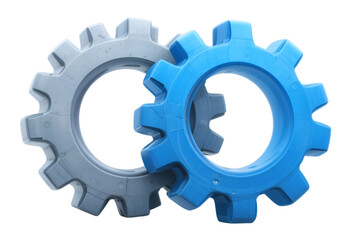 3D icon of two interlocking blue and gray gears with soft lighting and smooth surfaces, white background.