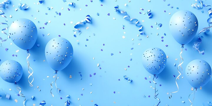 A pastel blue themed party border with scattered confeti
