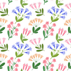 Seamless pattern with spring flowers, botanical elements, cover, packaging