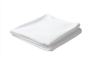 Folded plain white t-shirt with round neck shown from front view isolated on white background