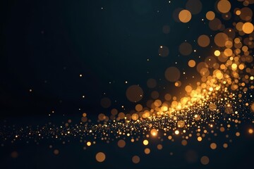 Fototapeta premium Elegant golden glitter particles on dark background for luxury greeting card, luxury, greeting card, elegant