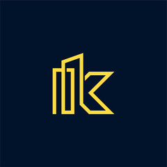 Gold Geometric K Letter Logo on Dark Blue Background