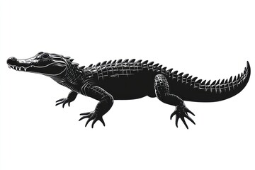Naklejka premium Alligator silhouette, isolated, wildlife, white background, graphic design