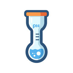 Laboratory flask displaying pH level with blue liquid  
