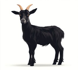 Obraz premium Black goat standing, farm animal, white background, illustration, livestock