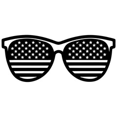 Create a fun and festive illustration of sunglasses with lenses featuring the American flag. 