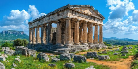 Obraz premium Ancient temple ruins with scenic landscape