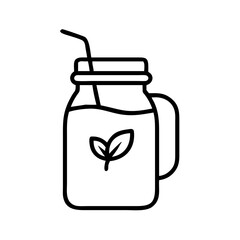 Healthy detox drink in mason jar with straw vector line art illustration