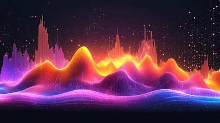 Abstract colorful data visualization of undulating waveforms.