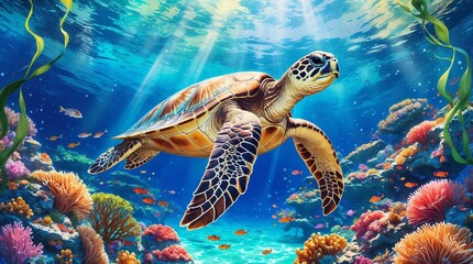 Fototapeta premium Sea Turtle Swimming in the Ocean