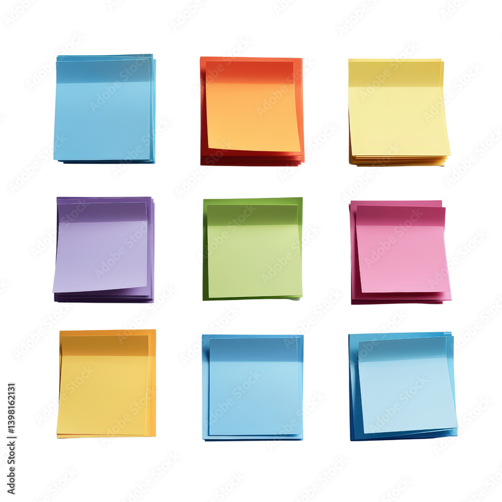 Poster a collection of colorful sticky notes arranged randomly on a white surface featuring various bright 