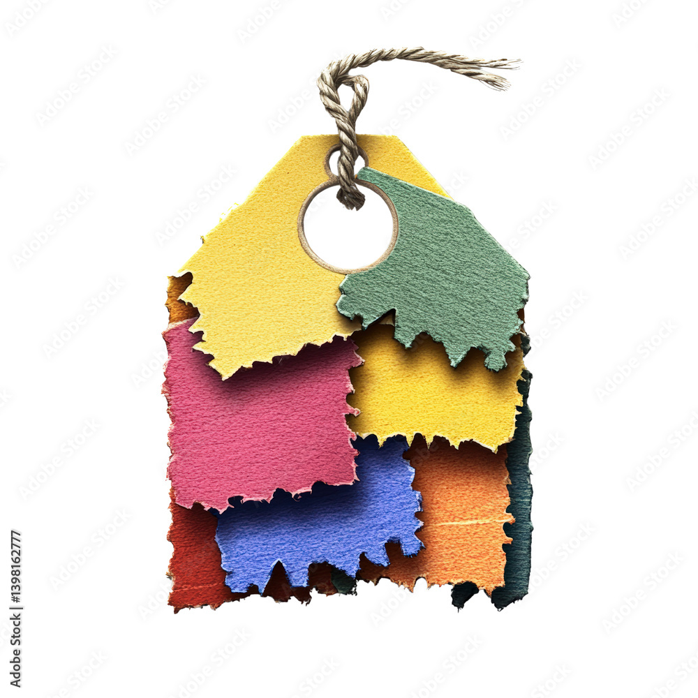 Poster a colorful house model with playful design features shaped like a house displayed against a soft neu