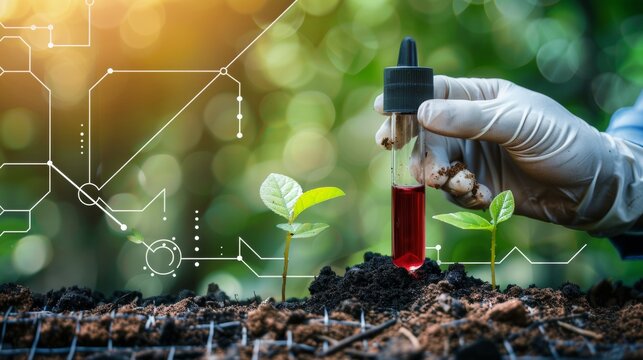    analyzing soil samples near seedlings for carbon sequestration and plant health assessment