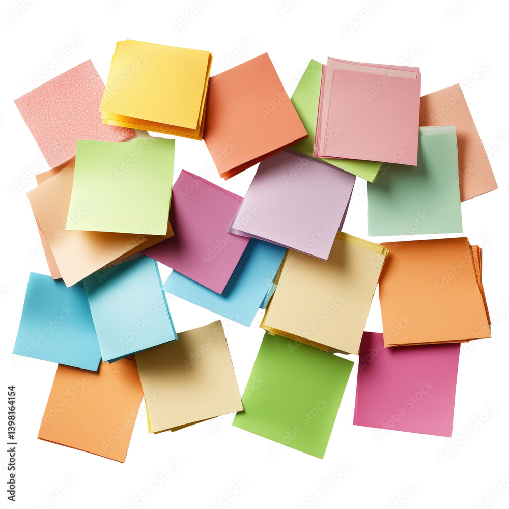 Poster a pile of colorful sticky notes in various shades creating a bright and cheerful atmosphere for work