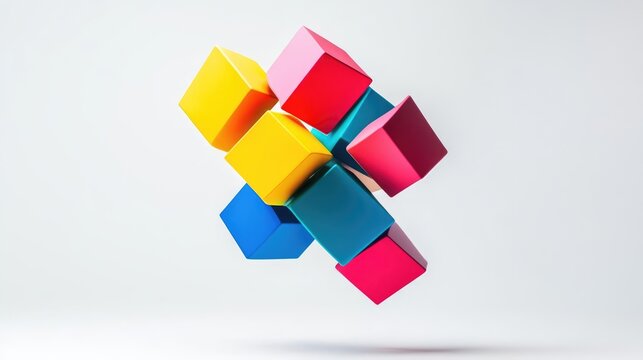 A collection of 3D cubes in various colors including blue