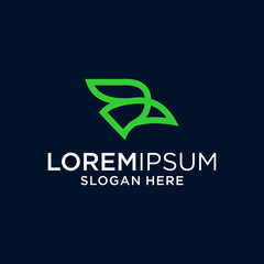 Green Bird Leaf Logo Design on Dark Background