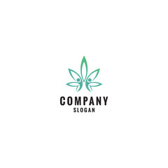 Green Cannabis Leaf Logo with People Silhouettes on White Background