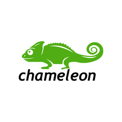 Green Chameleon Illustration on White Background