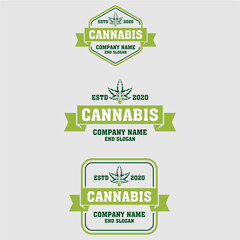 Green Cannabis Leaf Logos with Ribbons and Pixel Art Style
