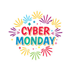 Obraz premium Cyber Monday text with vector firework burst