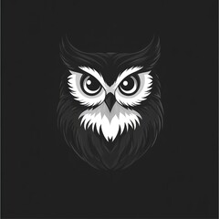 Fototapeta premium Monochrome owl portrait, dark background, vector art, logo design