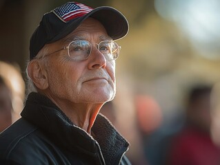 Older man, thoughtful expression, patriotic attire
