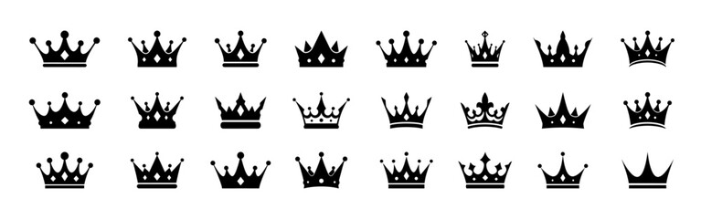 Crown icons set. Royal crown symbol collection. Vector illustration.