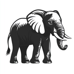 Obraz premium African elephant, monochrome, standing, savannah background, logo design