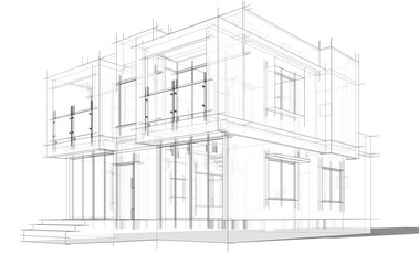 Architectural sketch of modern building 3d rendering
